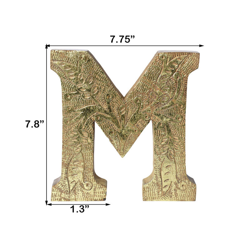 Vintage Natural Gold Handmade Eco-Friendly "M" Alphabet Letter Block For Wall Mount & Table Top Décor