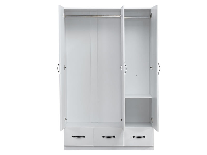 White Armoire Wardrobe Closet with 3 Doors Wooden Bedroom Armoires Clothes, Wood Wardrobe Closets Storage Cabinet with Hanging Rod Shelves Drawers Closets