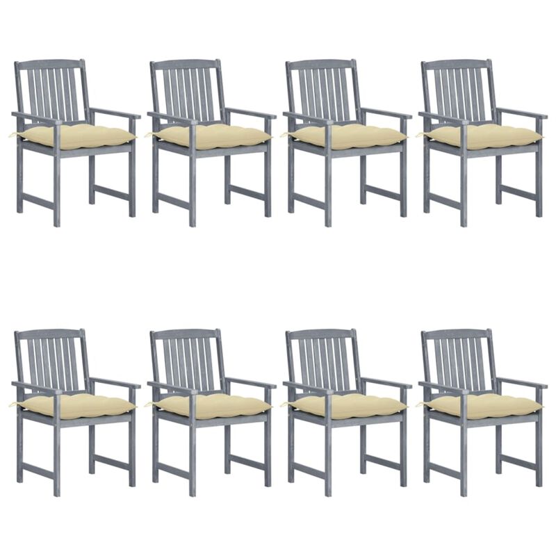 vidaXL Garden Chairs with Cushions 8 pcs Solid Acacia Wood Gray