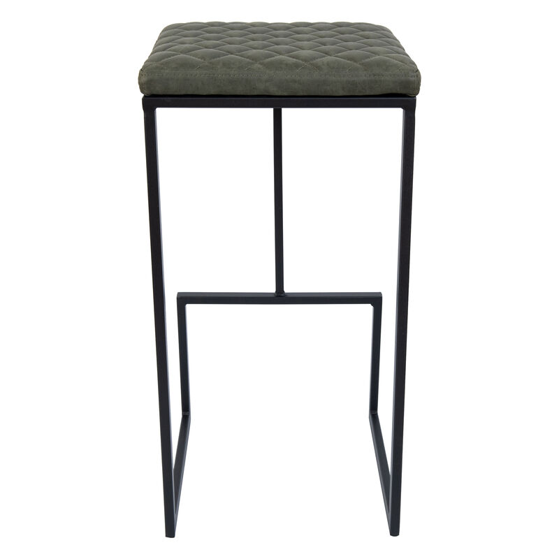 LeisureMod Bar Stool Upholstered in Leather with Diamond-Shaped Stitch Design and Powder-Coated Metal Sled Base for Modern Home, Kitchen, Bars Quincy Collection