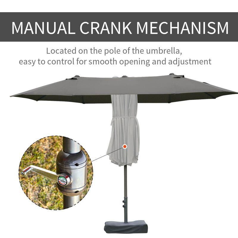 Dark Gray Patio Shade: 15ft Rectangular Double-Sided Market Umbrella