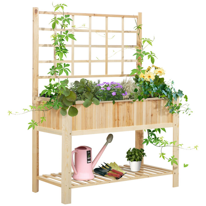 47" x 23" x 64" Wood Elevated Planter Box w/ Spacious Growing Area for Veggies
