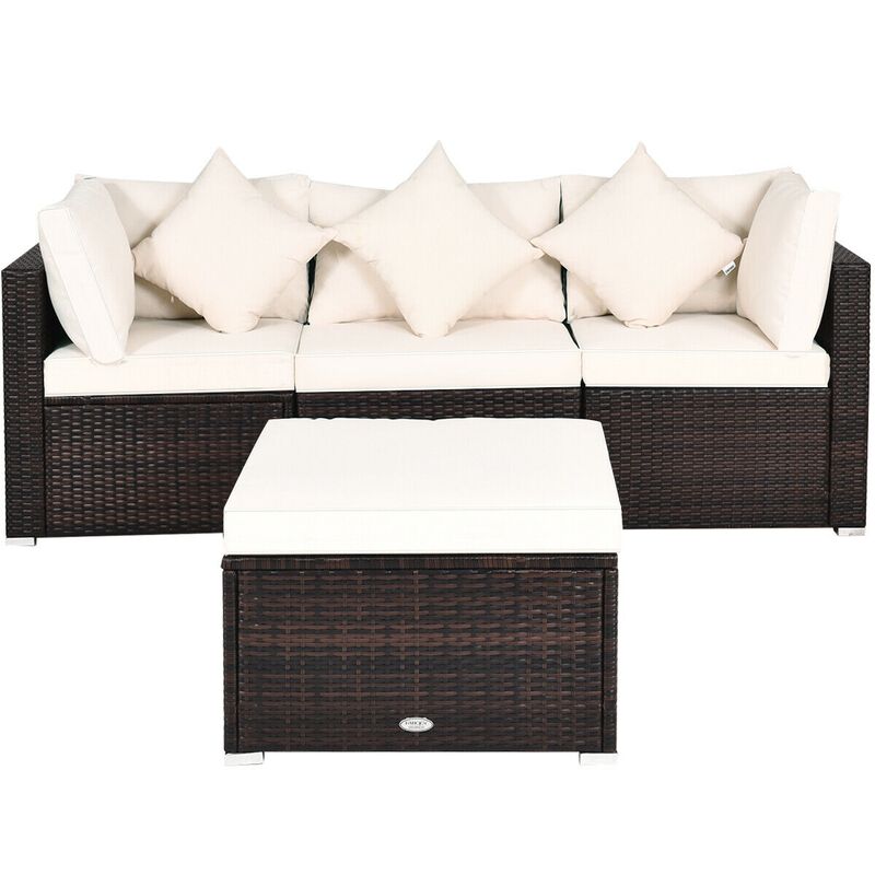 4 Pcs Ottoman Garden Deck Patio Rattan Wicker Furniture Set Cushioned Sofa