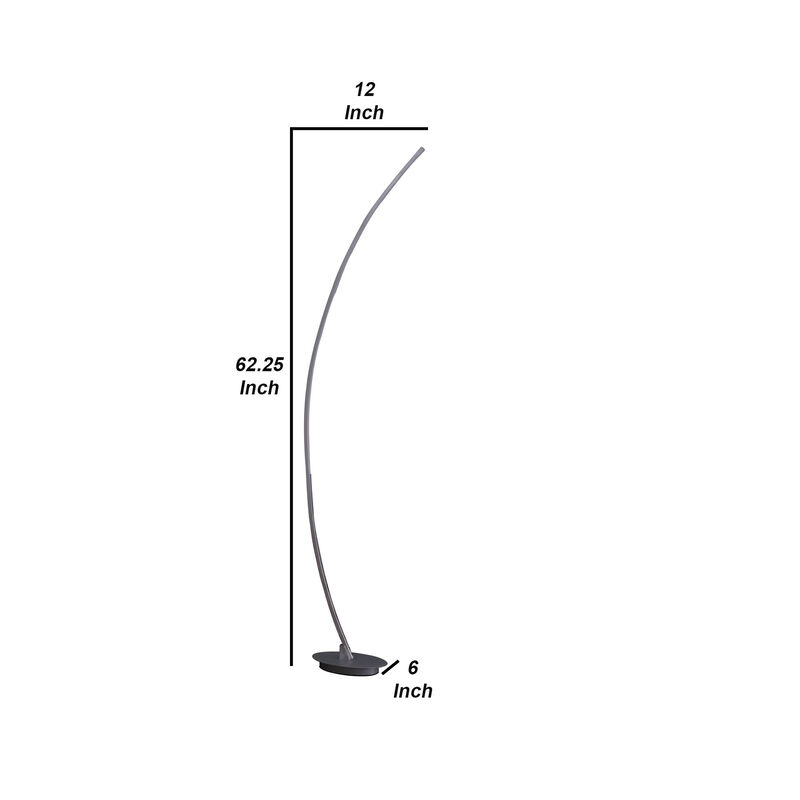 Floor LED Lamp with Metal Arched Design, Brushed Silver-Benzara