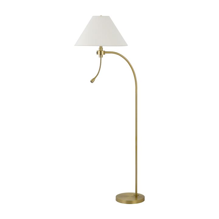 Ashy 68 Inch Task Floor Lamp, Gooseneck LED, White Shade Gold Arc Pole - Benzara
