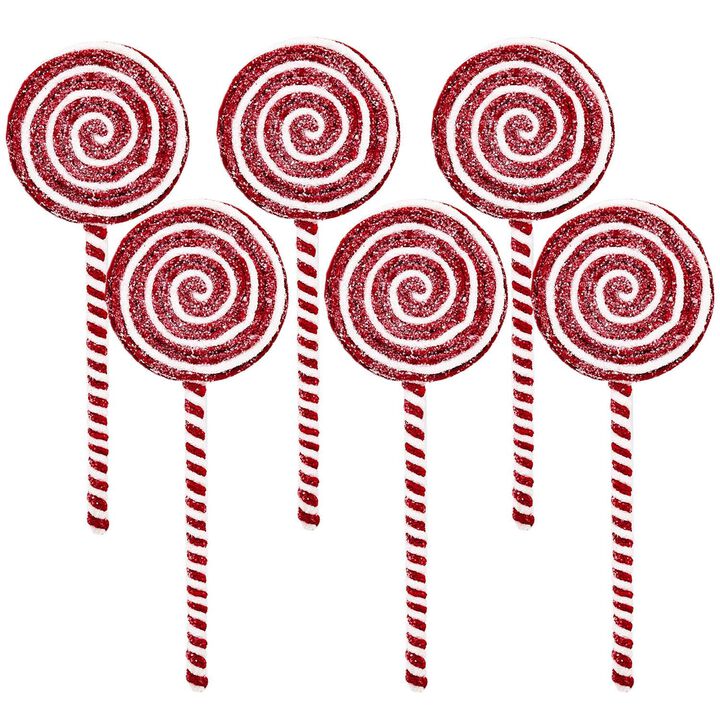Candy-Themed Christmas Party Ornaments, Set of 6 Double-Sided Lollipop Decorations, Red