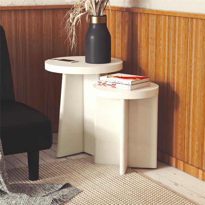 Ameriwood Home Liam Round End Tables, Set of 2, Faux Plaster