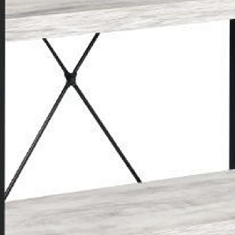 Industrial Bookshelf with 4 Shelves and Open Metal Frame, White and Black-Benzara