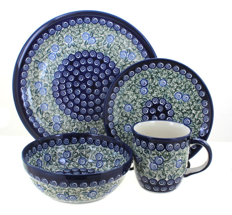 Blue Rose Polish Pottery Stars & Stripes 4 PC Place Setting - Service for 1