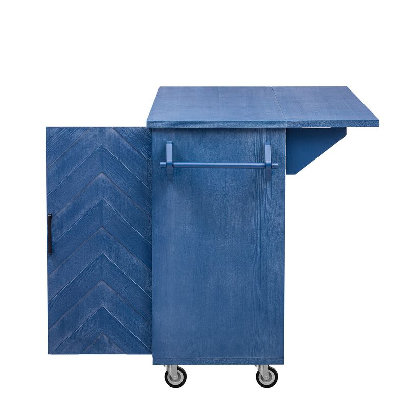 Merax Wave Stripes Ash Veneer Kitchen Island with Drop Leaf