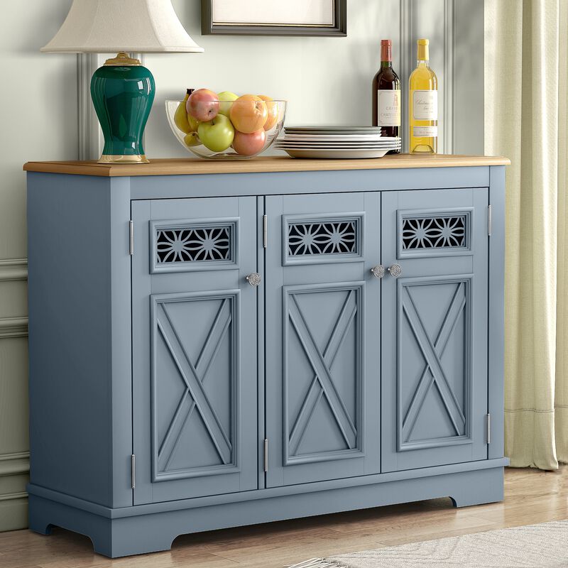 FESTIVO 44.5" Farmhouse Sideboard Buffet Cabinet with 3 Patterned Glass Doors