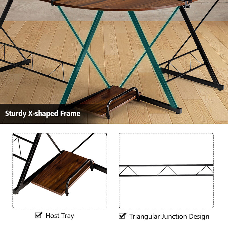 Costway 58'' x 44'' L-Shaped Computer Gaming Desk w/ Monitor Stand & Host Tray Home Office Antique