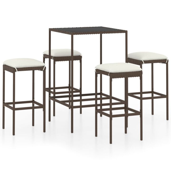 vidaXL 5 Piece Garden Bar Set with Cushions Poly Rattan Brown