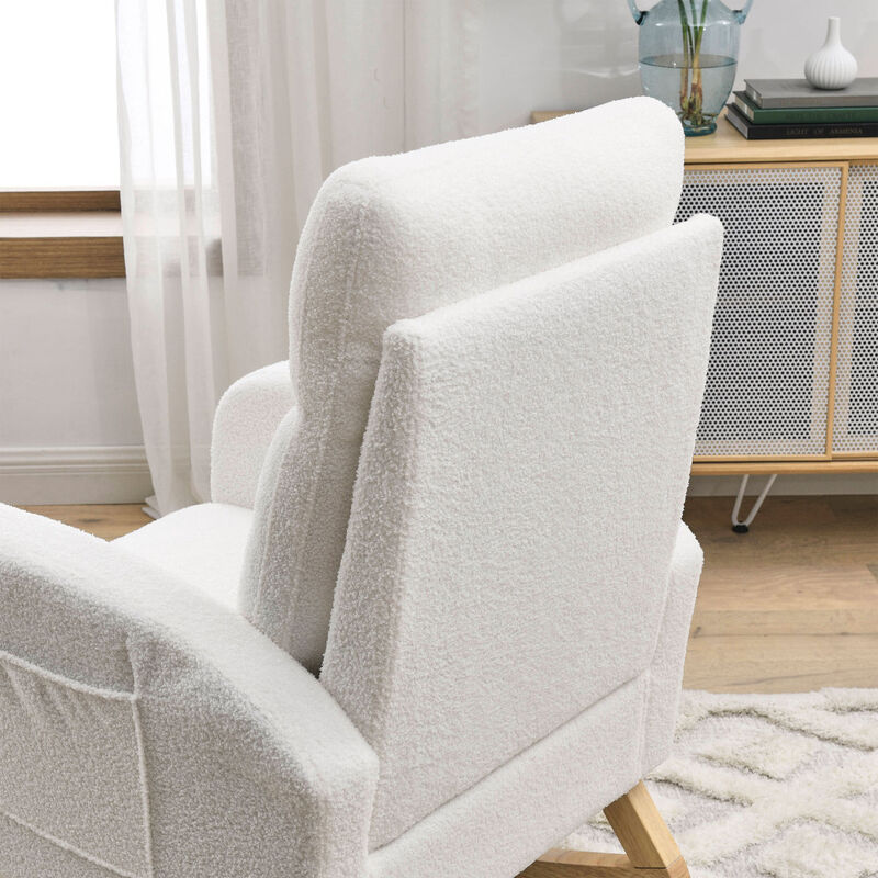 27.6" W Modern Accent High Backrest Living Room Lounge Arm Rocking Chair, Two Side Pocket