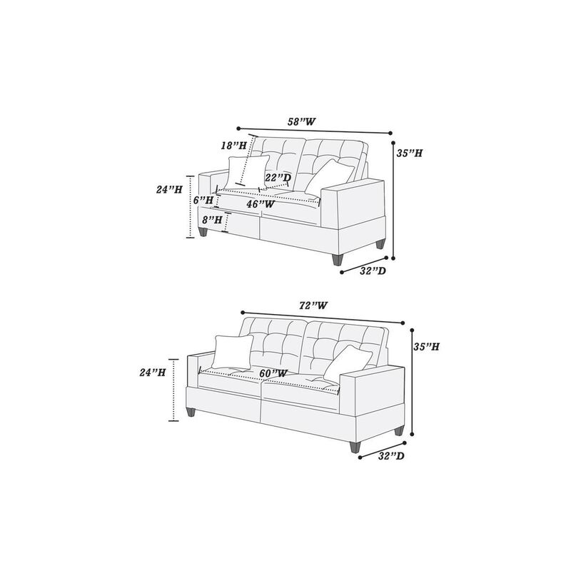 Living Room Furniture 2 Piece Sofa Set Polyfiber Tufted Sofa Loveseat W Pillows Cushion