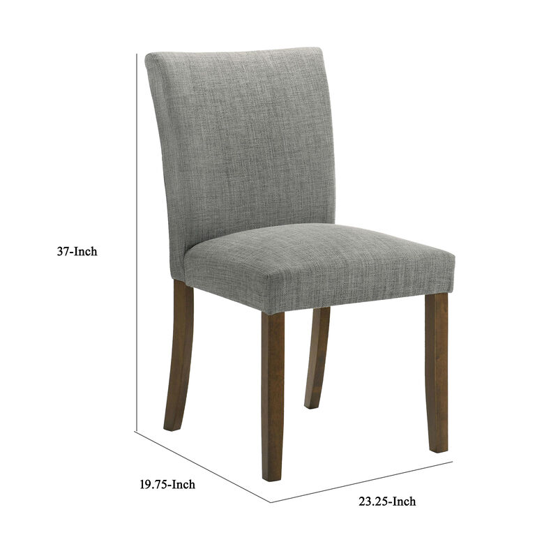 Cana Dining Chair Set of 2, Gray Fabric Foam Cushion, Brown Wood Legs - Benzara