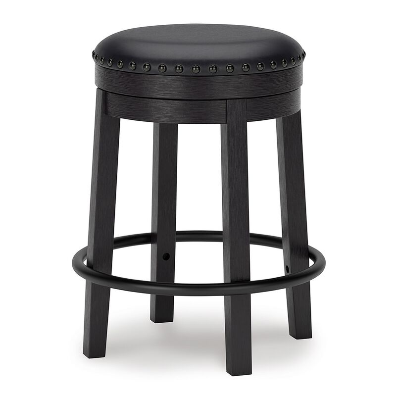 Becy Counter Height Swivel Stool, 24 Inch, Black Faux Leather Seat - Benzara