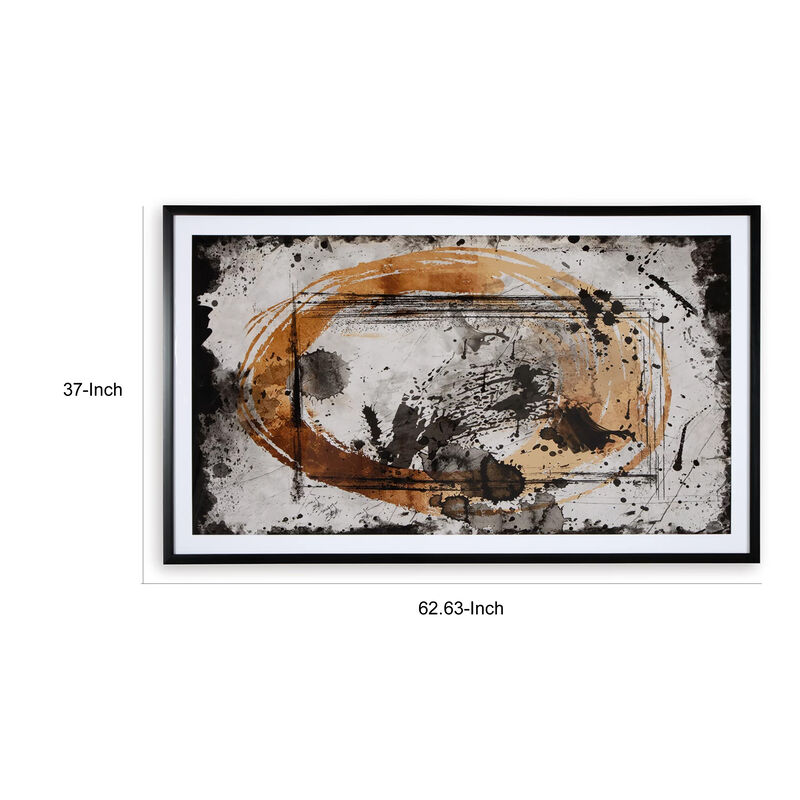 37 x 63 Inch Wall Art Decor, Framed Acrylic, Modern Abstract Black, Brown - Benzara