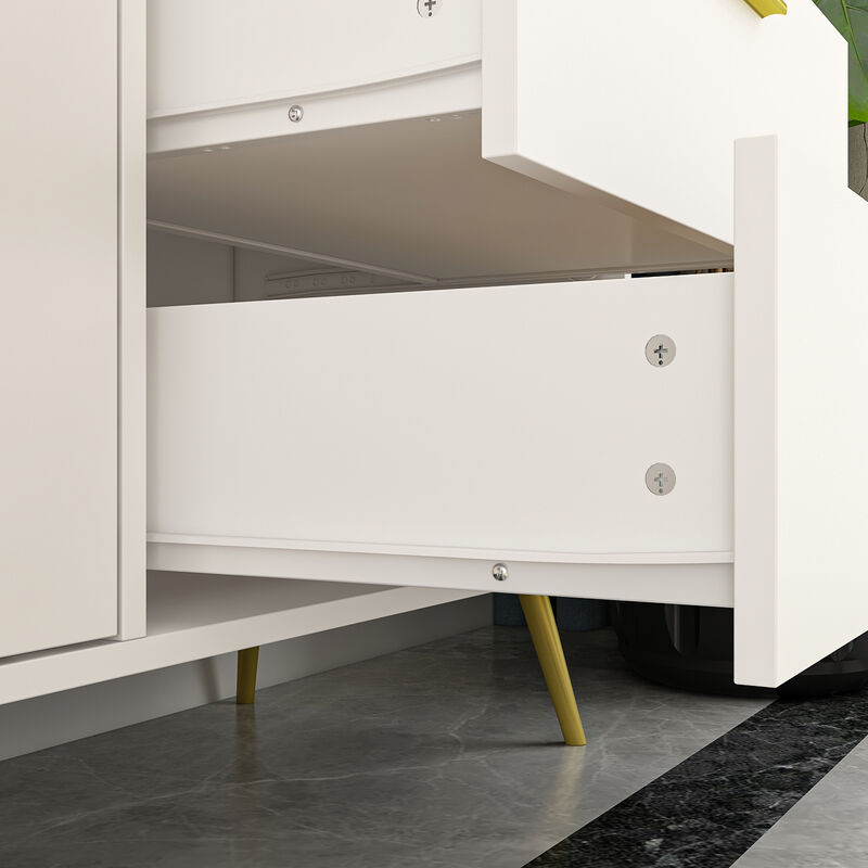 White Wood Buffet Sideboard Storage Cabinet 3-Drawers 2-Cabinets Shelves Kitchen Dining 69 in. W x 30 in. H x 15.6 in. D