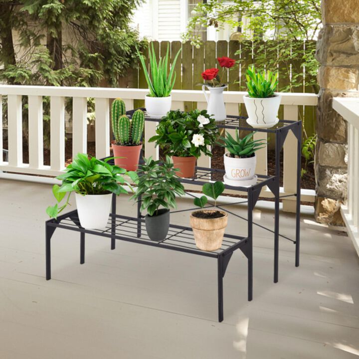 Hivvago 3 Tier Outdoor Metal Heavy Duty Modern for Multiple Plant Display Stand Rack