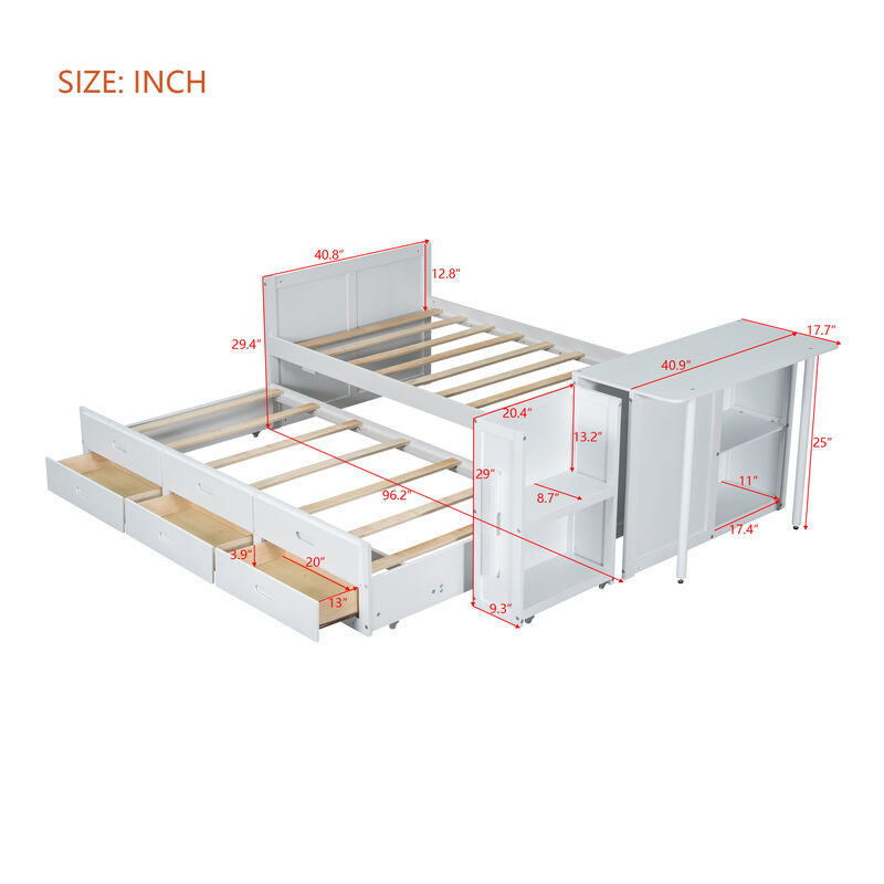 Merax Platform Bed with Desk and Storage Shelf