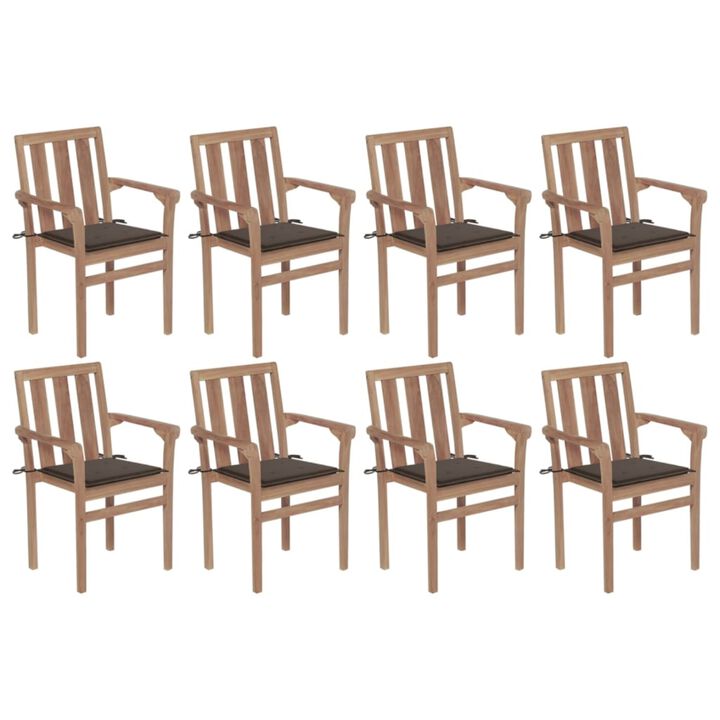 vidaXL Stackable Garden Chairs with Cushions 8 pcs Solid Teak Wood