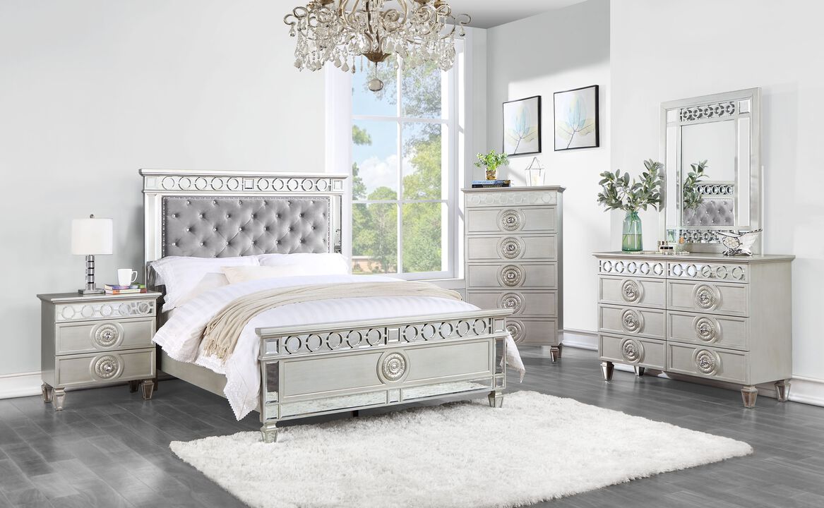 ACME Varian Nightstand, Silver & Mirrored Finish