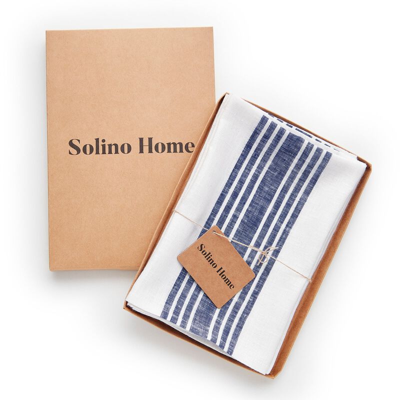 Solino Home 100% Pure Linen Striped Dinner Napkins 20 x 20 Inch Set of 4 | Farmhouse