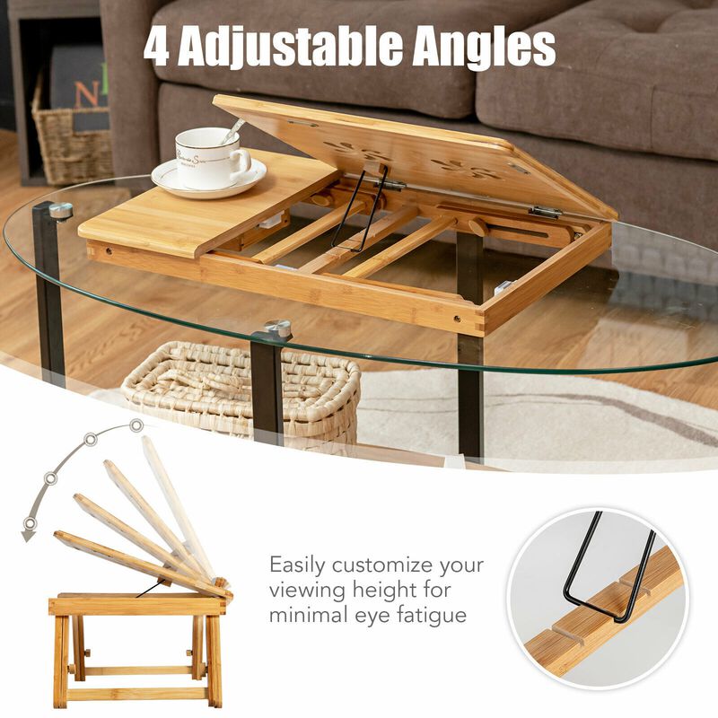 Adjustable Wicker Laptop Desk with Tilting Top and Drawer