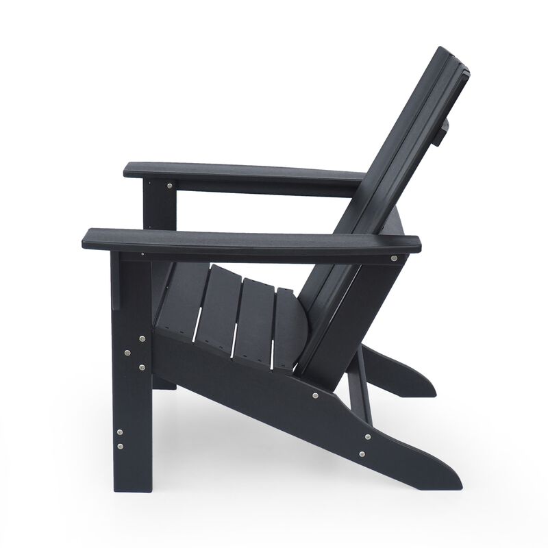 Elisa Outdoor Adirondack Chair, Waterfall Front, Slatted, Black Finish - Benzara