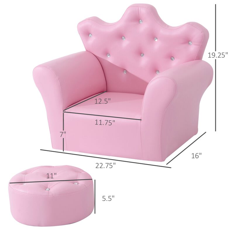 Kids' Princess Sofa Set: With Footstool, Diamond Decor