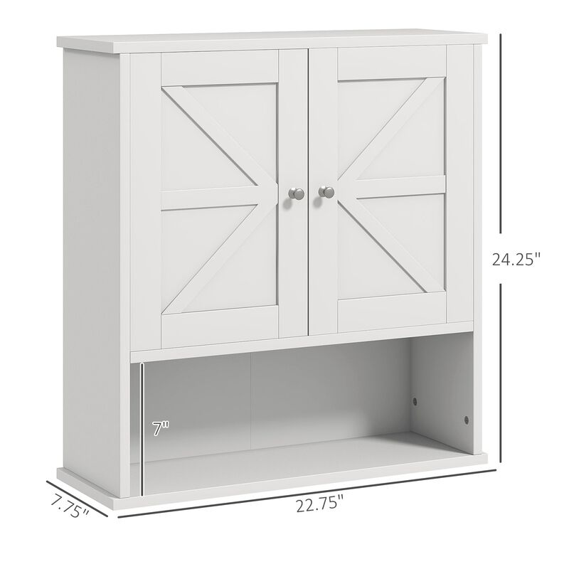 White Bathroom Cabinet: Wall-Mounted with Barn Doors, Adjustable Shelf