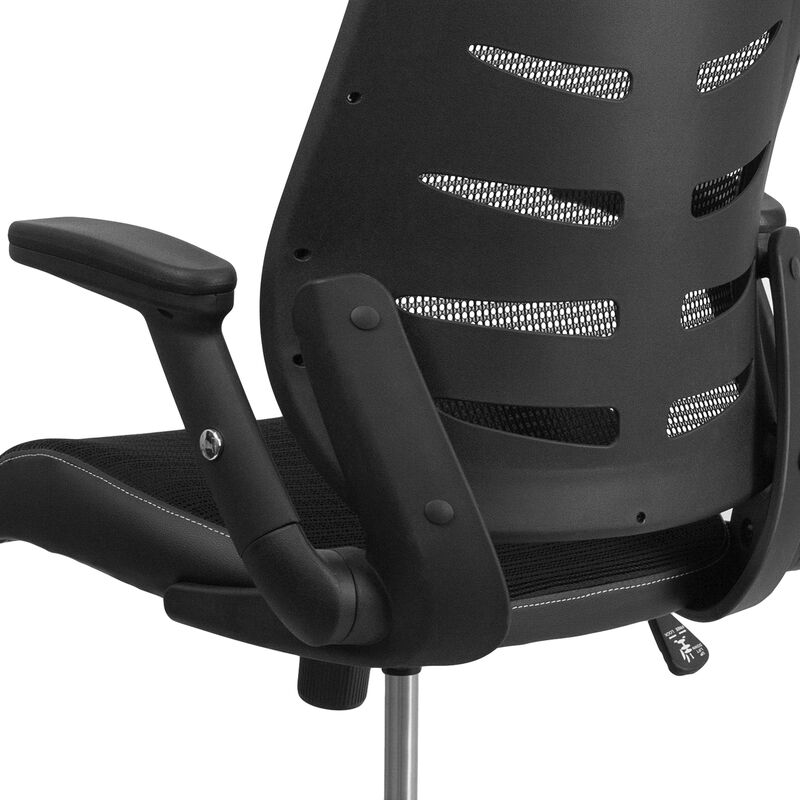 Kale High Back Designer Black Mesh Executive Swivel Ergonomic Office Chair with Height Adjustable Flip-Up Arms