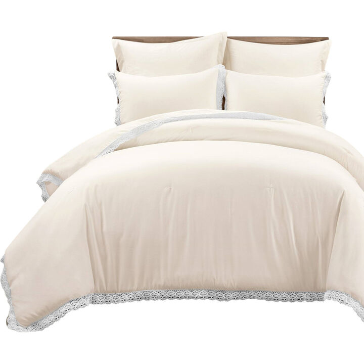 Soft 5-Piece French Country Comforter Set – Lace Trim Detail for a Cozy, Elegant Bedroom