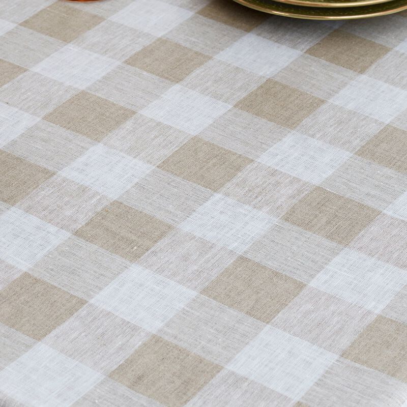Solino Home 100% Pure Linen Tablecloth | Buffalo Check Dining Table Cloth