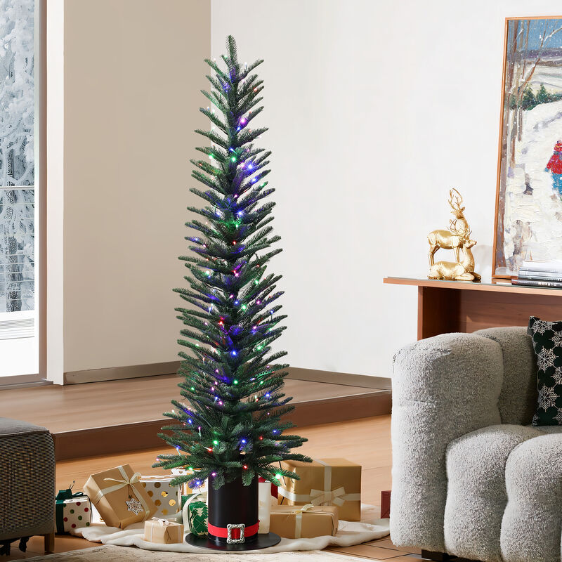 LuxenHome 5.5Ft Pre-Lit Green Artificial Tree with Tophat Pot