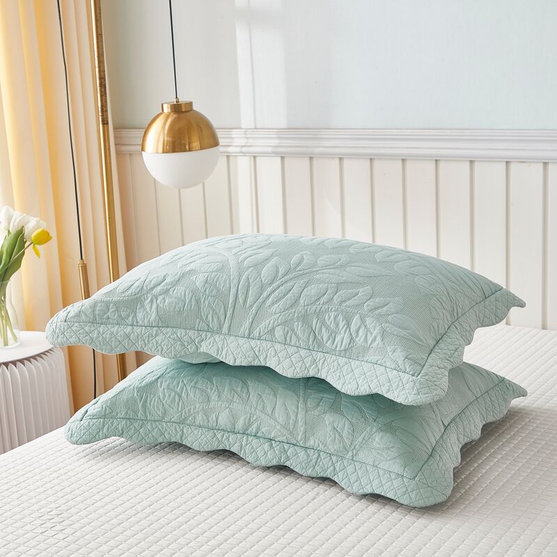 MarCielo 2 Piece 100% Cotton Quilted Pillow Shams Embroidered Farmhouse
