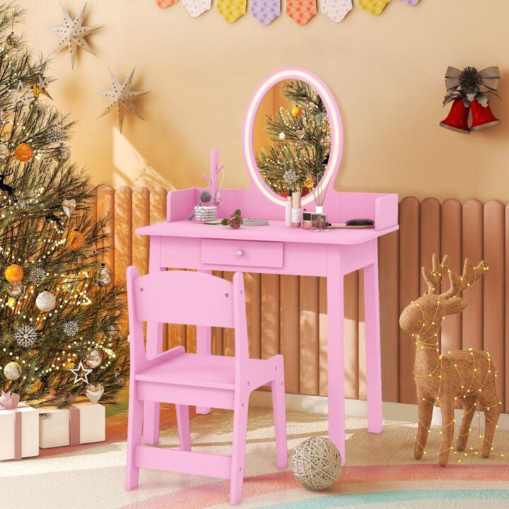 Hivvago Kids Vanity Set with Lighted Mirror-Pink