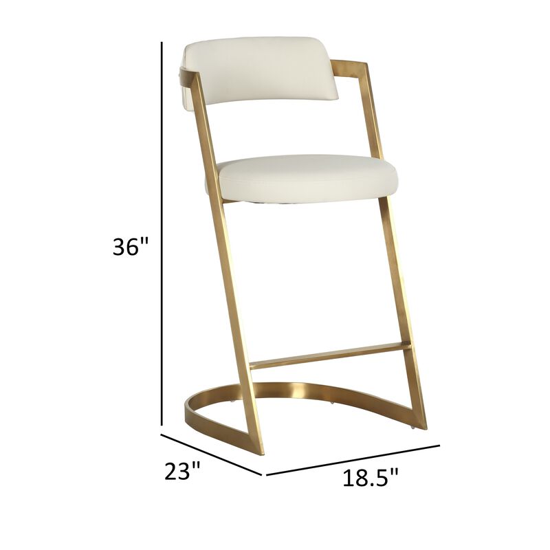 Cid Sandra Counter Height Stool Chair, Beige Pleather, Gold Steel Frame - Benzara