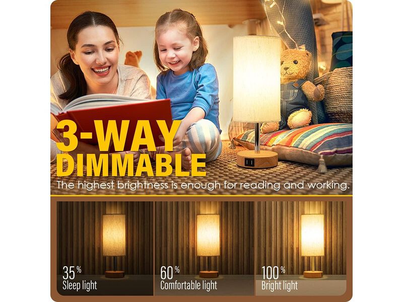 Bedside Table Lamp with USB Port - Touch Control