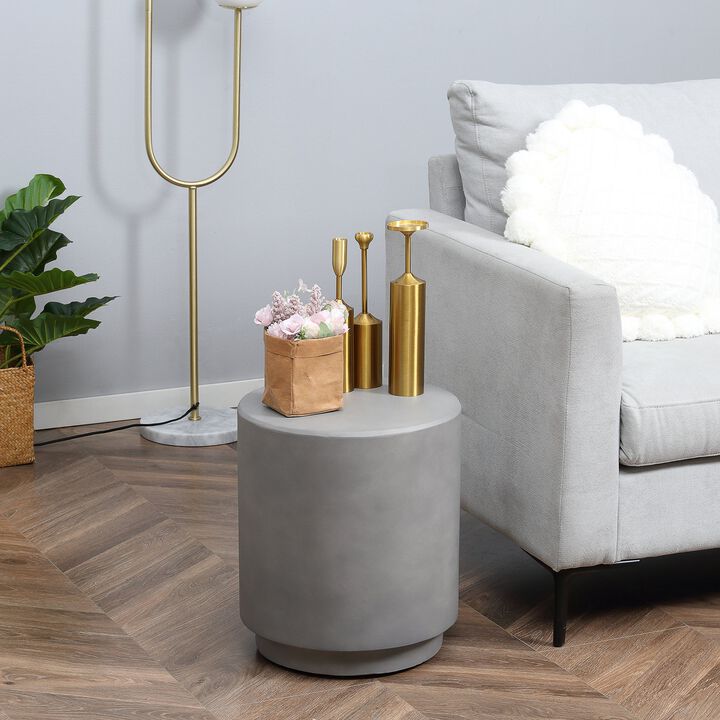 Light Gray Outdoor Table: Round Concrete-Finish Side Table
