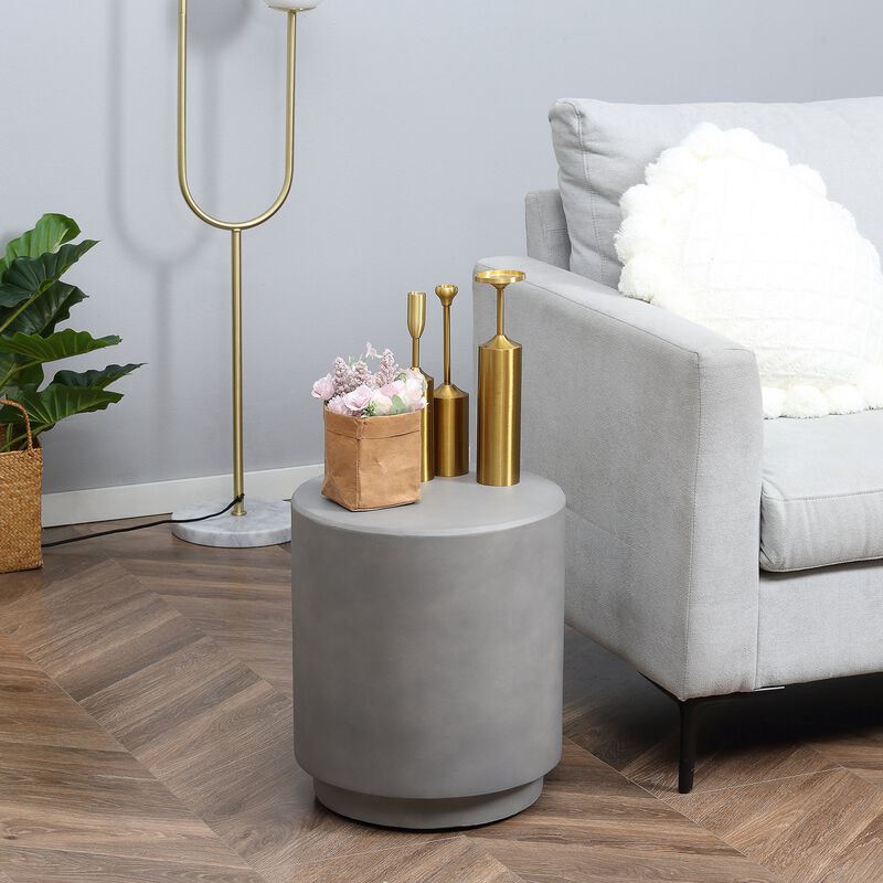 Light Gray Outdoor Table: Round Concrete-Finish Side Table