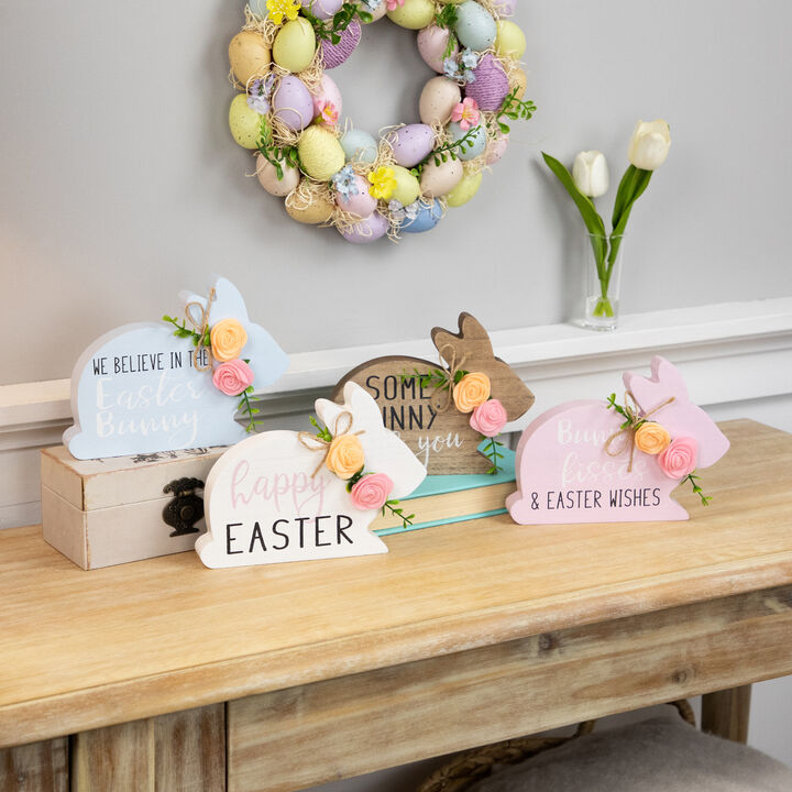 Set of 4 Floral Bunny Wooden Tabletop Easter Signs 7.75"