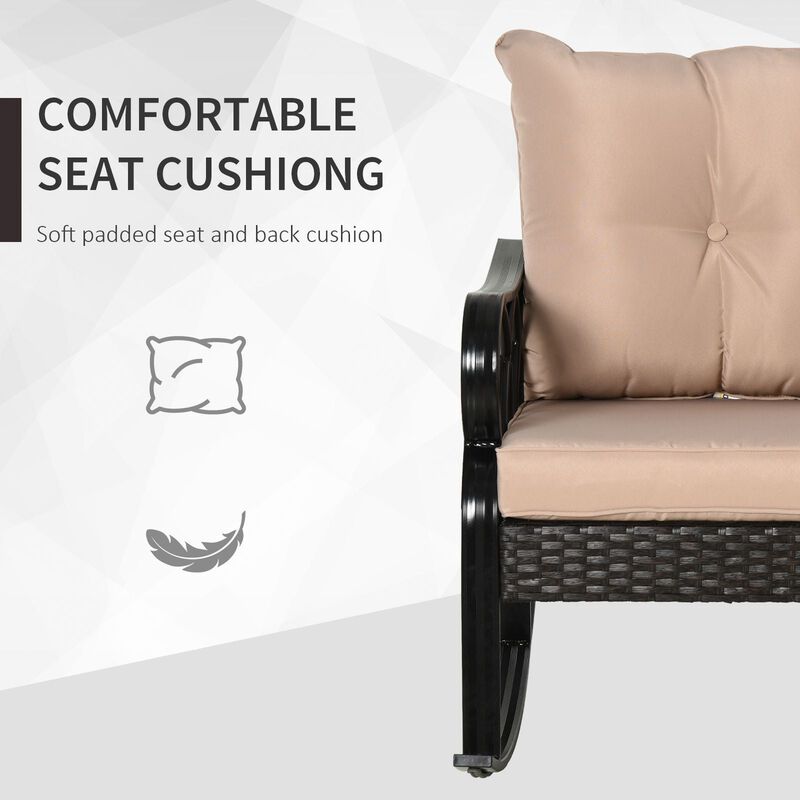 Khaki Porch Rocker: Outdoor Wicker Chair with Padded Cushions
