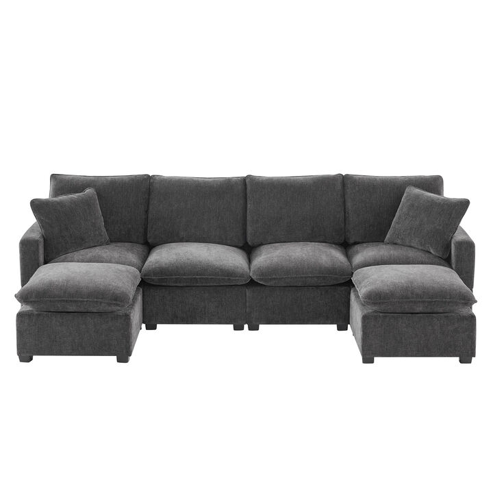 Merax Modern Modular Chenille Sectional Sofa with Pillows