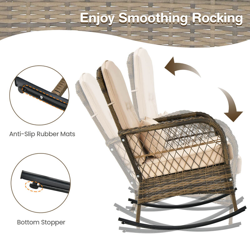 3 Pieces Outdoor Hand-Woven PE Rattan Conversation Set with Tempered Glass Side Table-Beige