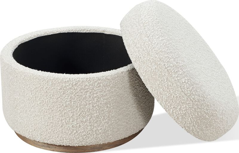 Off-White Upholstered Storage Ottoman