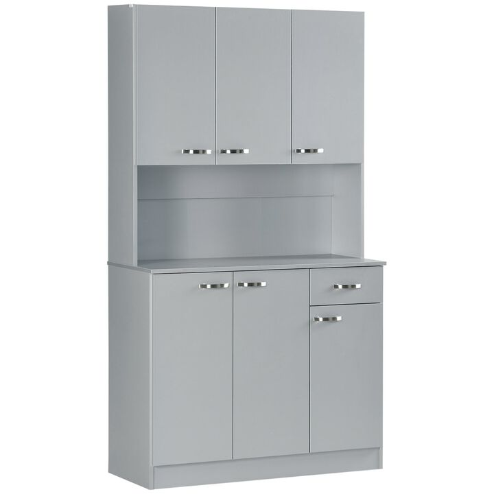 Elegant 71" Gray Kitchen Buffet: 6-Door Storage, Shelves, Drawer