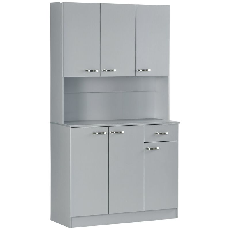 Elegant 71" Gray Kitchen Buffet: 6-Door Storage, Shelves, Drawer