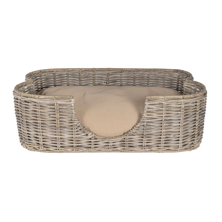 Scallop Tropical Handwoven Rattan Dog Bed with Machine Washable Cushion